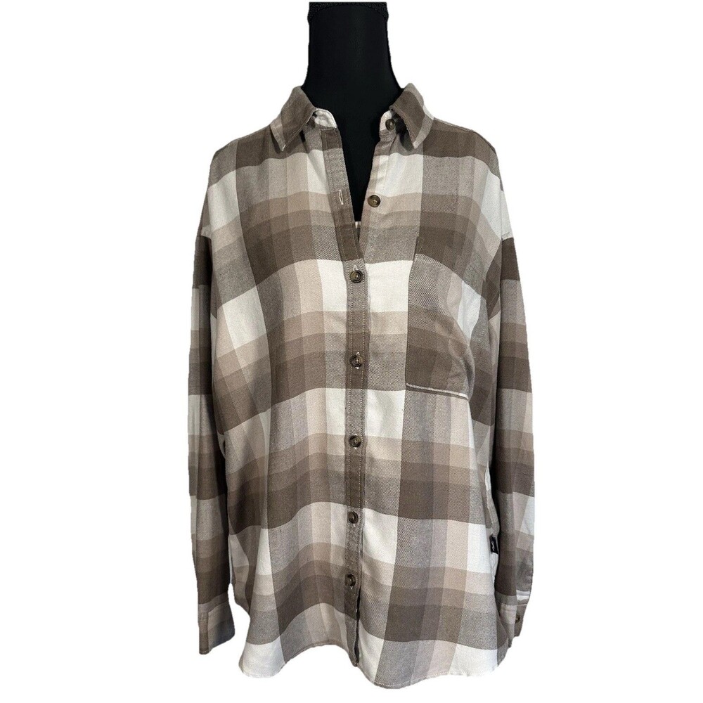 Hollister California Women's Small Long-Sleeve Brown/White Check Flannel Shirt
